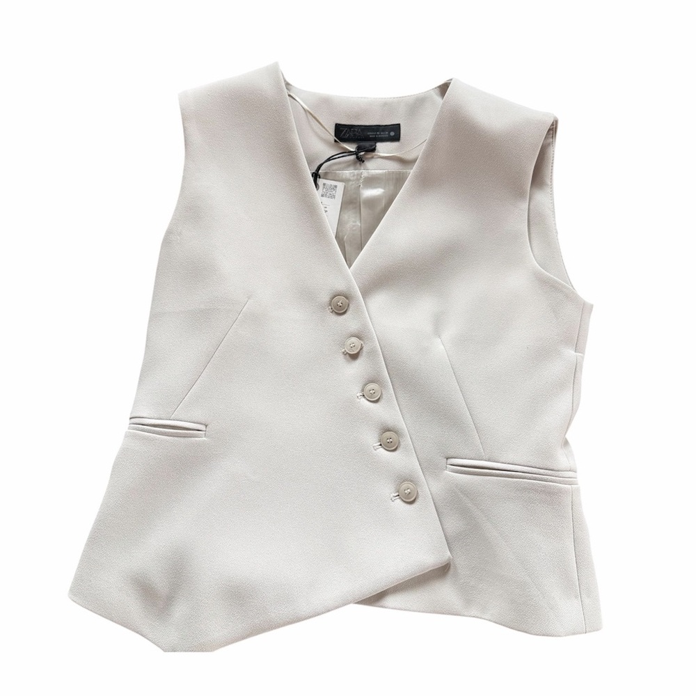 🆕 Zara Off-White Asymmetrical Button Vest Top Size XS